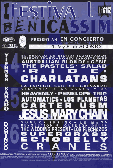 Primer cartel del FIB, en 1995. The Jesus & Mary Chain no actuó.